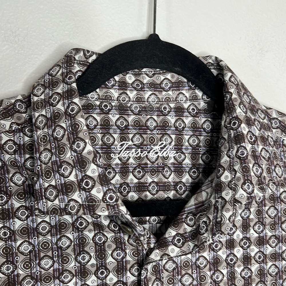 Tasso Elba Brown Patterned Button Down Casual Shi… - image 4
